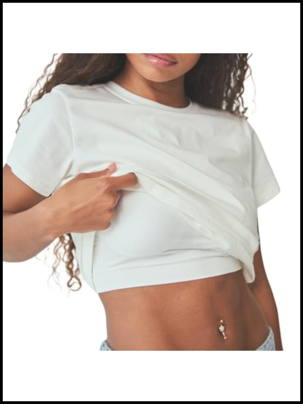 Cotton T-Shirt Brami Built-In Bra Removable Pads Crew Neck Cap Sleeve